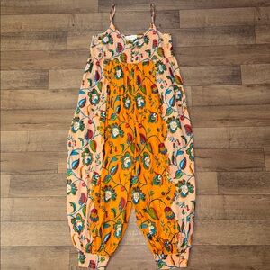 By Anthropologie Size Medium Printed Lounge Jumpsuit Floral Bohemian Hippie Luxe